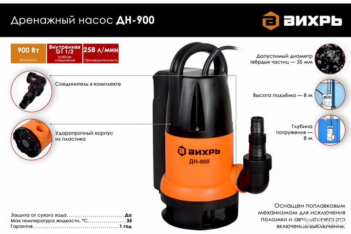 Насос дренажный Вихрь дн
