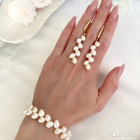 Серьги из жемчуга косички