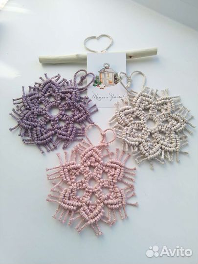 Макраме новогодние снежинки на ёлку