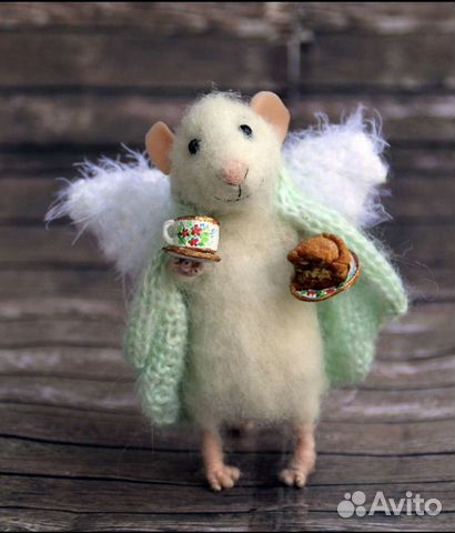 Валяная мышка ангел, кукла ручной работы