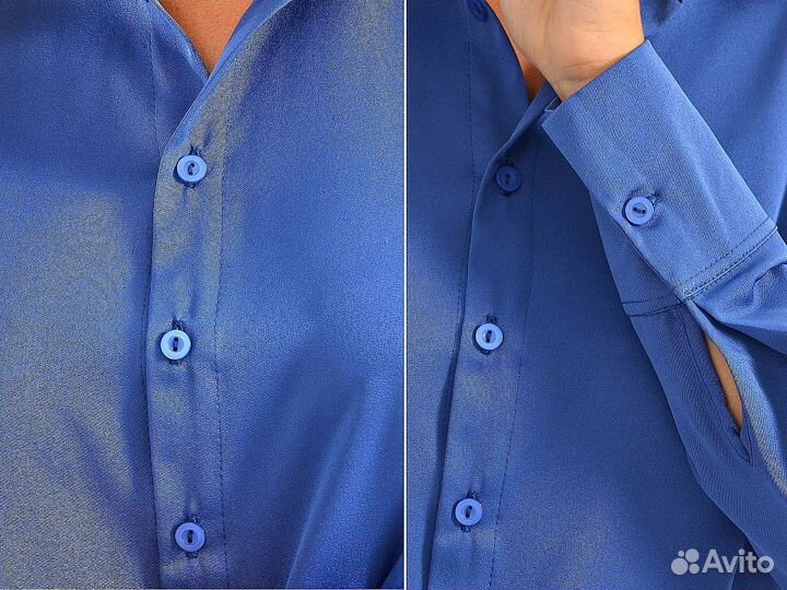 Рубашка шелковая атласная оверсайз синяя