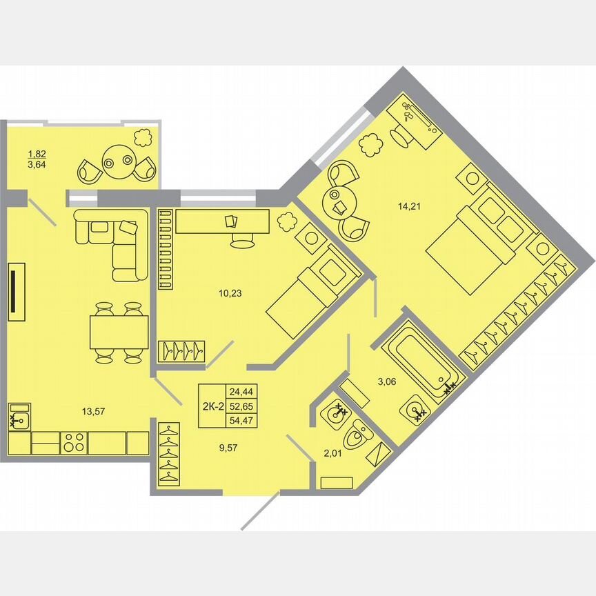 2-к. квартира, 54,5 м², 14/17 эт.