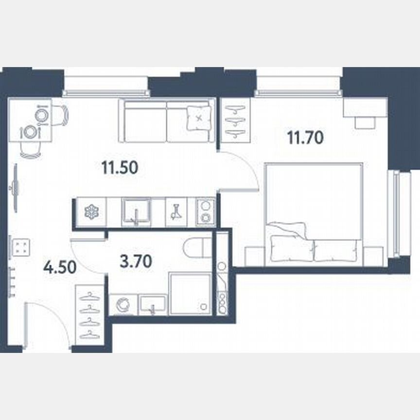 1-к. апартаменты, 31,4 м², 11/16 эт.