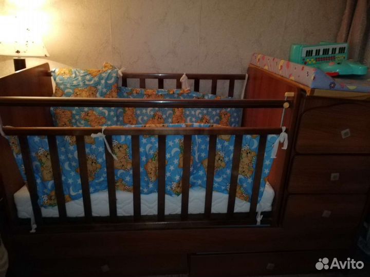 Детская кровать матрас бортики пеленальная доска