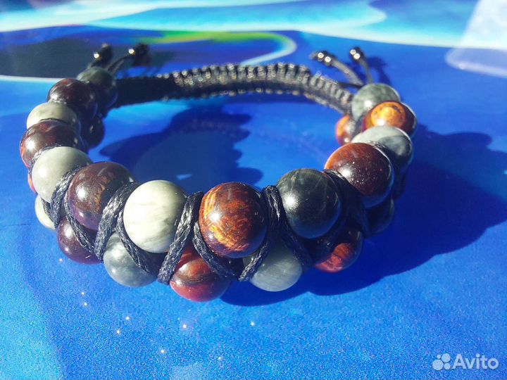 Браслет из Натурального Камня Бычий и Кошачий глаз