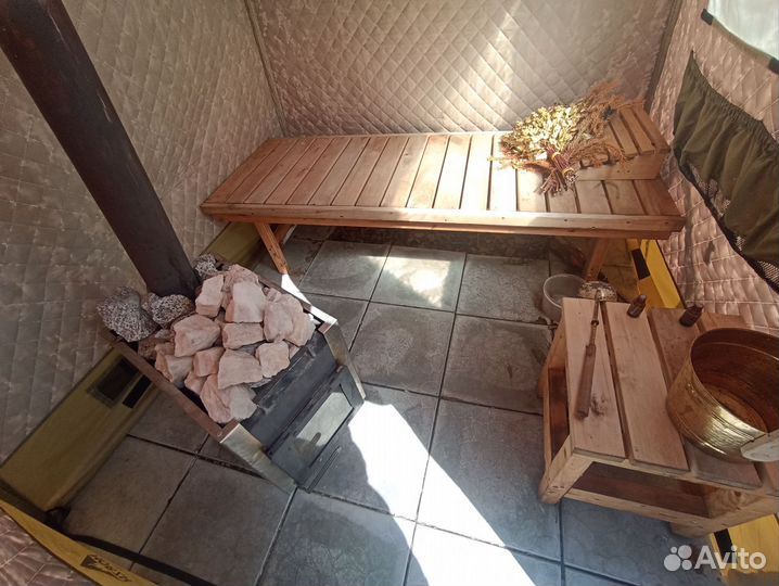 Мобильная баня-палатка с печью