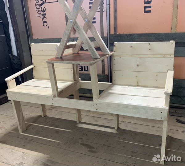 Скамейка садовая деревянная со столиком