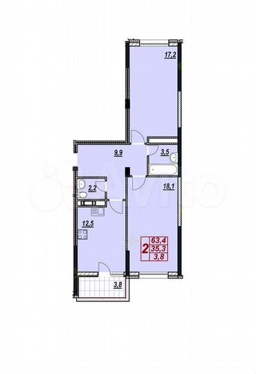 2-к. квартира, 67 м², 8/13 эт.