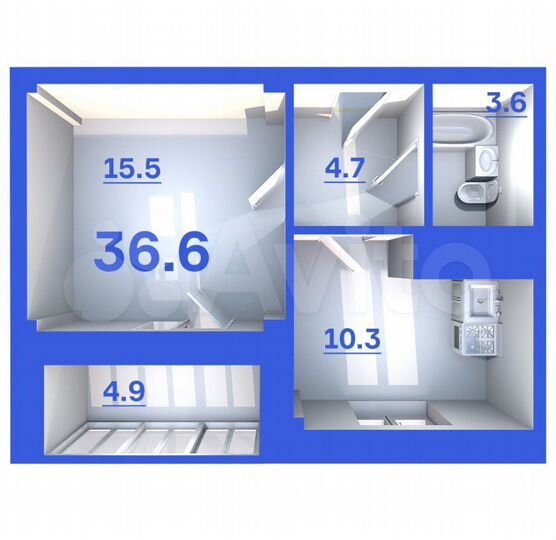 1-к. квартира, 36,6 м², 5/9 эт.
