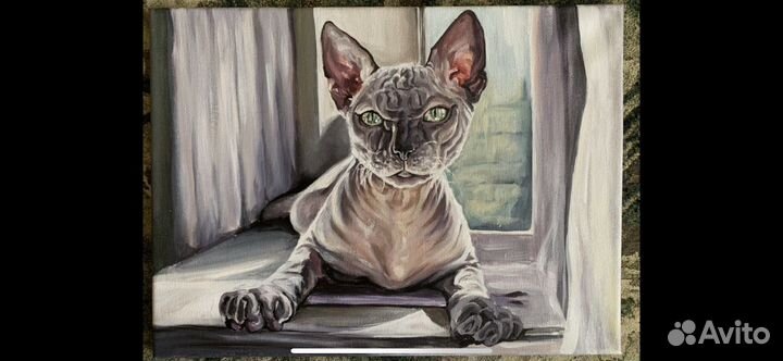 Портрет маслом на холсте, домашние животные