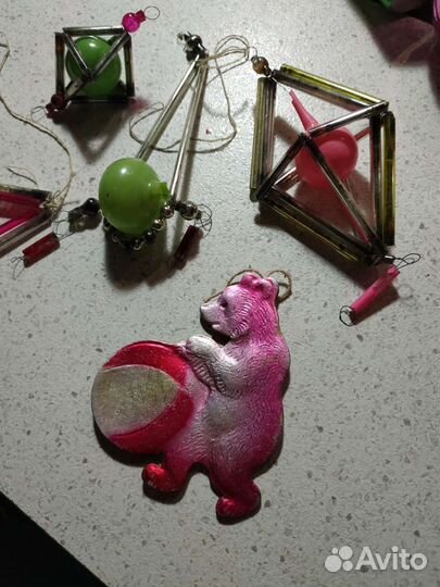 Ёлочные игрушки картонаж, стеклярус СССР