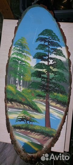 Картина на срезе дерева