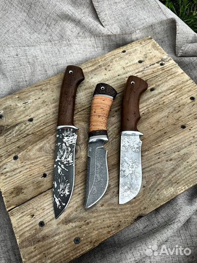 Нож из стали D2 рукоять коричневый граб и береста