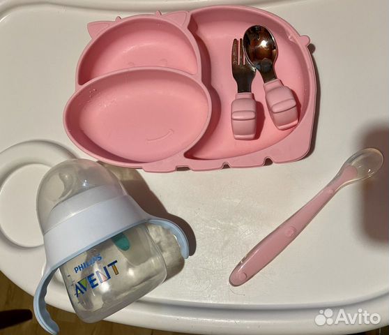 Силиконовая детская тарелка и бутылочка avent