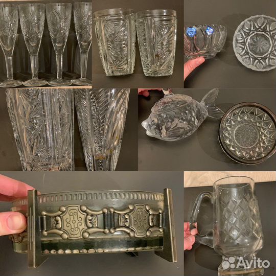 Бокалы, стаканы, вазы, пепельница, икорница