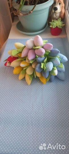 Букет тюльпанов из ткани текстиль ручная работа