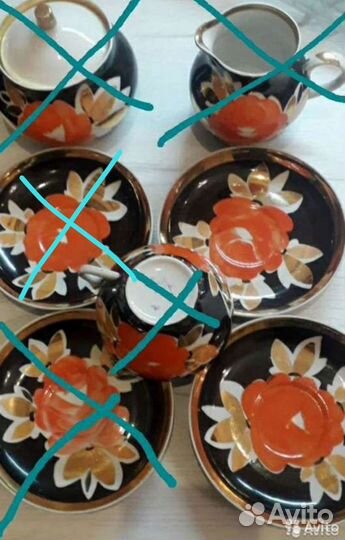 Чайный сервиз Красная роза/Красный тюльпан, Дулево