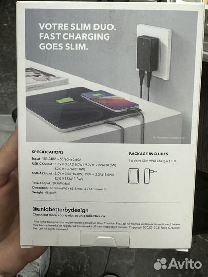 Зарядное Uniq Votre Slim Duo 20 W