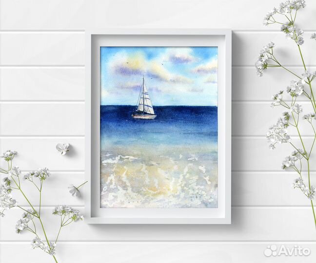 Парусник в море, картина