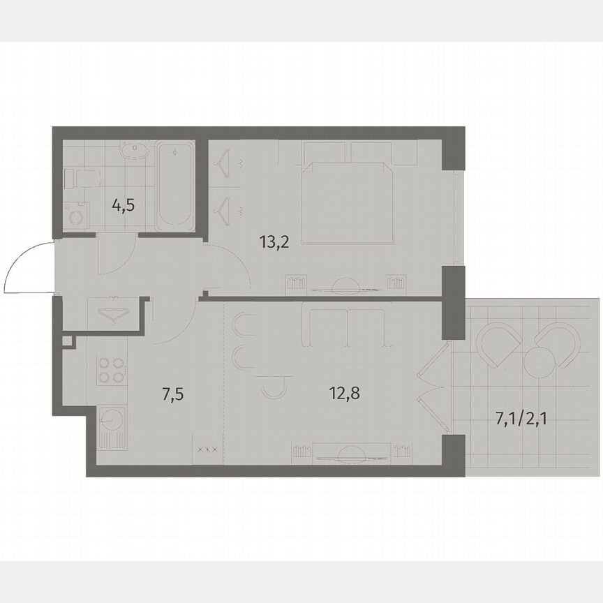 2-к. квартира, 44,1 м², 1/8 эт.