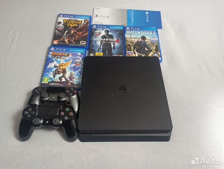 Sony playstation 4 slim 1tb + 2 геймпада+ 26 игр