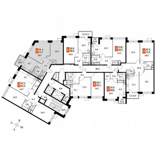 2-к. квартира, 53 м², 4/12 эт.