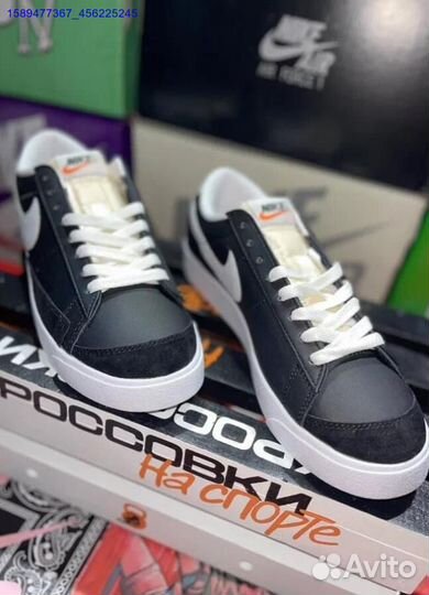 Nike Blazer Low Black White Swoosh (Арт.13610)