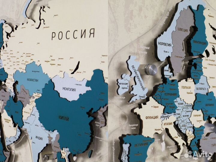 Карта мира из дерева с подсветкой