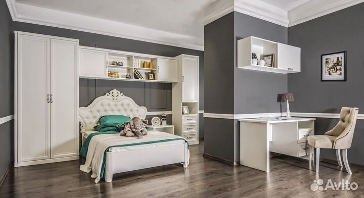 Спальный гарнитур для детской Мишель белый матовый