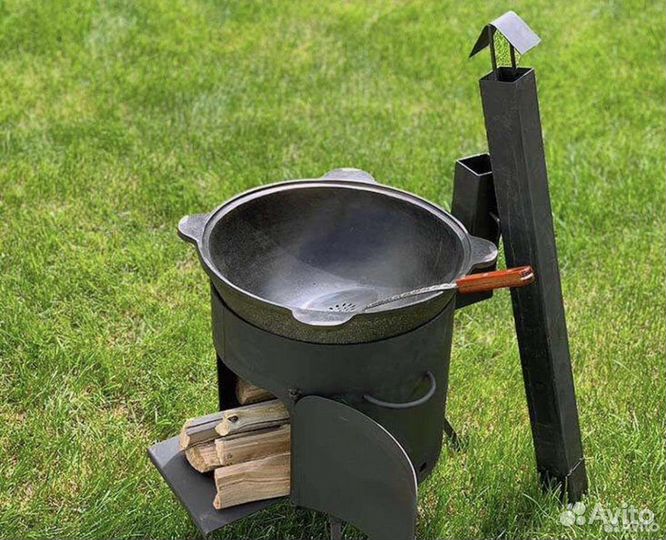 Казан чугунный с печкой на 10 л + шумовка