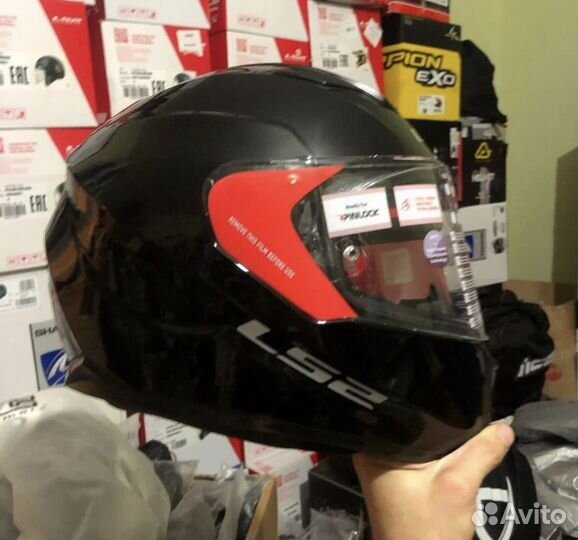 Шлем ls2 с очками глянцевый черный размер s/m/L