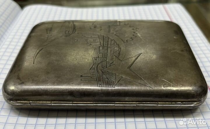 Портсигар СССР агитация, серебро 875 проба