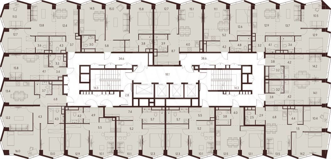 2-к. квартира, 60,9 м², 8/26 эт.