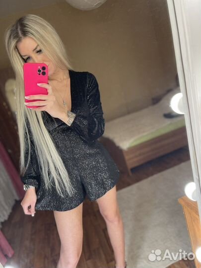 Комбинезон черный блестящий