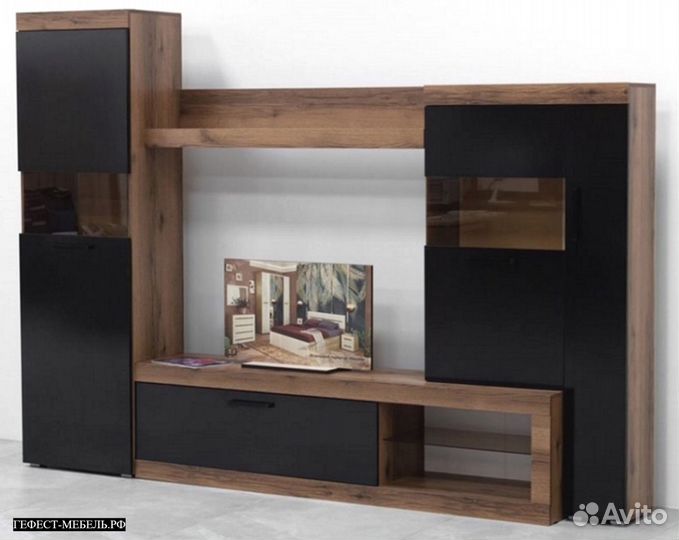 Гостиная бастон Дуб делано-Черный глянец