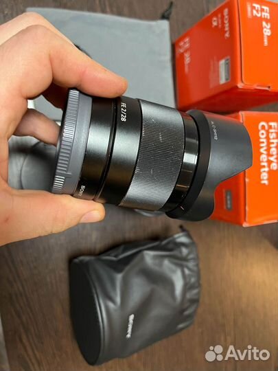 Объектив FE sony 28mm f2 + fisheye конвертер