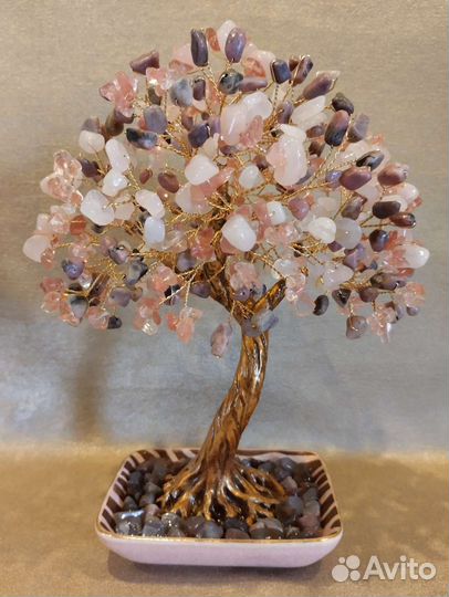 Дерево счастья из родонита и розового кварца