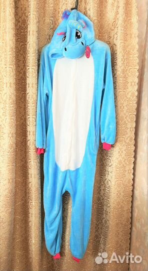 Кигуруми Единорог Пижама Молния Голубой Новый M