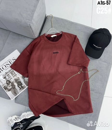 Футболка спандекс Zara стразы Оверсайз