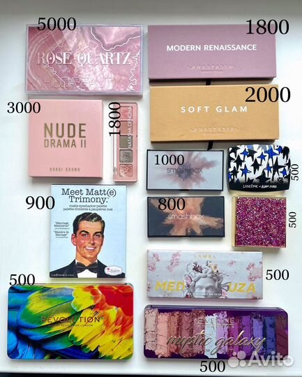 Палетки теней Huda, Anastasia, Bobbi Brown