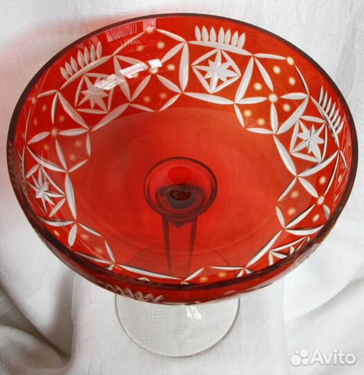 Большая ваза для фруктов Рубиновое стекло-хрусталь