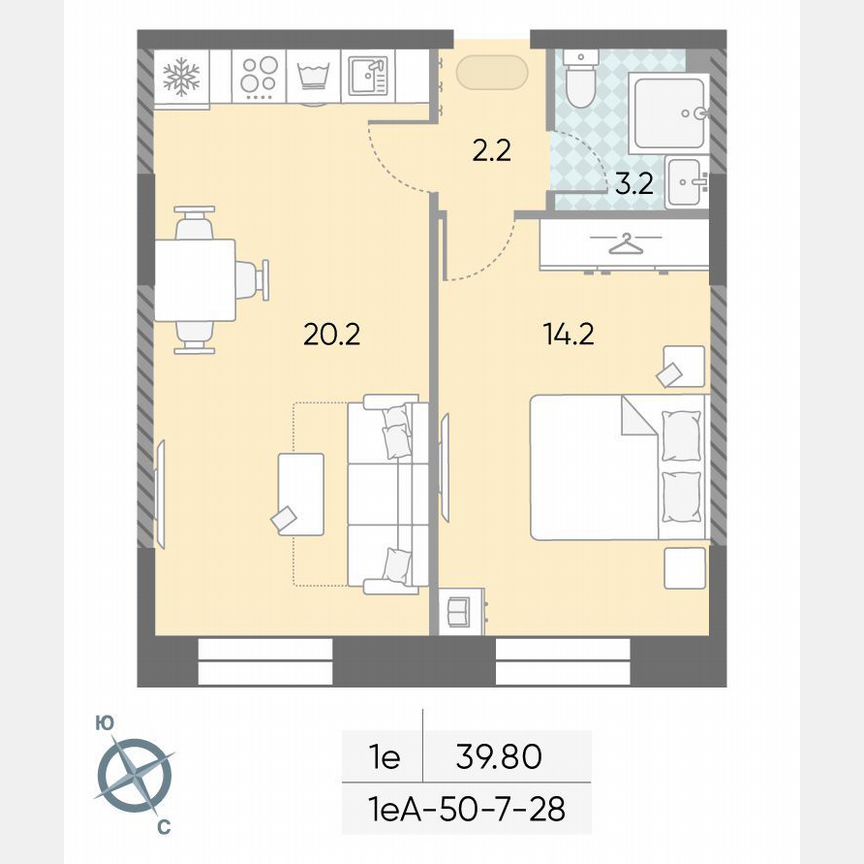 1-к. квартира, 39,8 м², 25/28 эт.