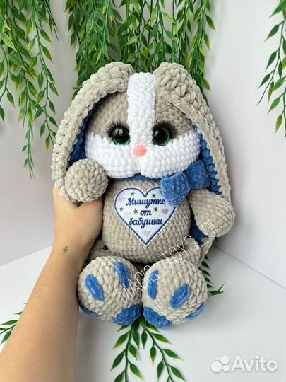 Вязаные игрушки с метрикой Зайка Зайчик Шнуфель