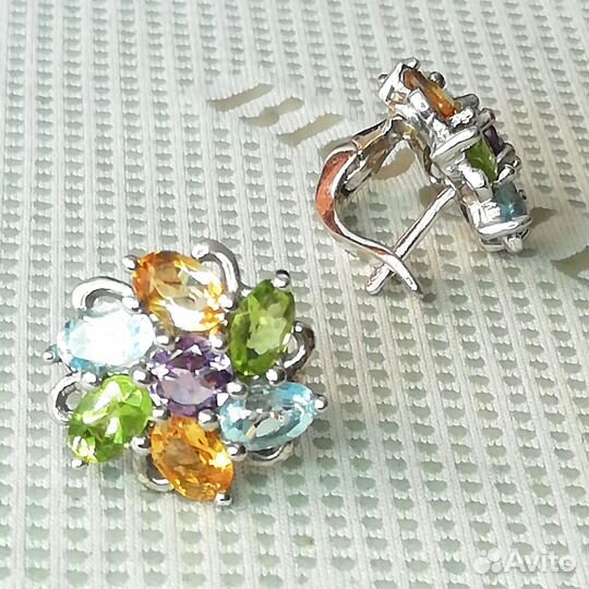 Серьги серебро аметист, топаз, цитрин С376