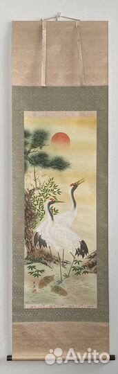 Японский свиток «журавли на закате»