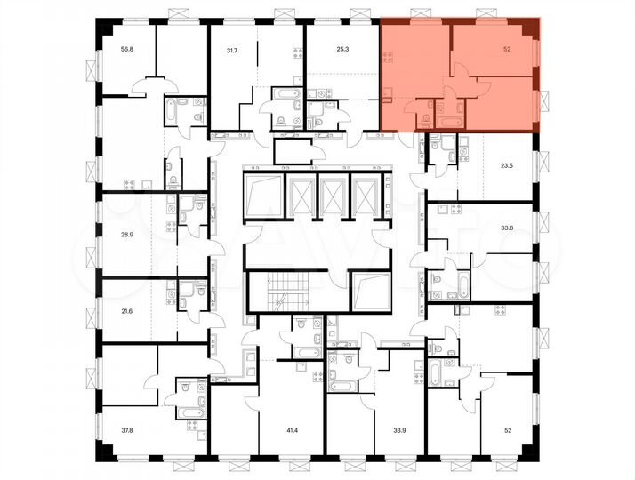 2-к. апартаменты, 52 м², 21/21 эт.
