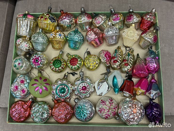Елочные игрушки СССР корзинки, цветы, медальоны