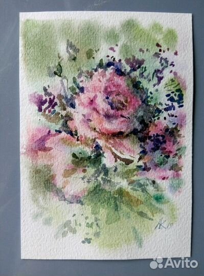 Открытка, авторская, акварель, цветы, подарок