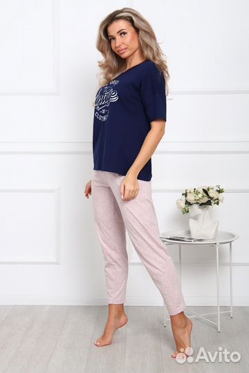 Оптом. Пижама - синий, розовый меланж №Н-1018