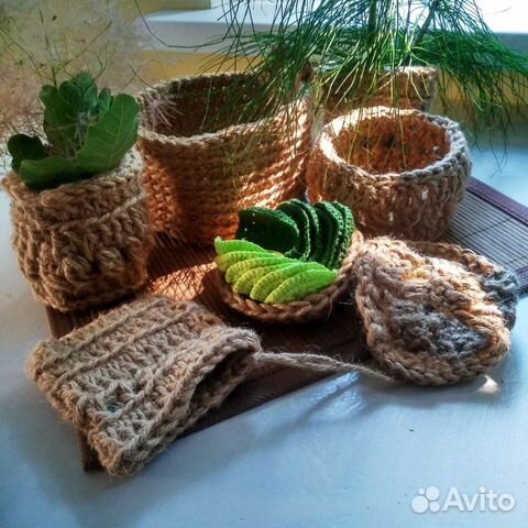 Набор корзинок из джута. 7 предметов + спонжи
